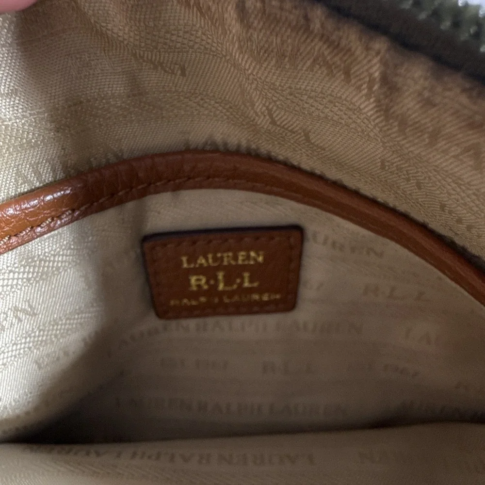 Lauren Ralph Lauren Green Nylon Crossbody Bag Brown Strap Gold Hardware